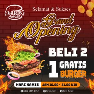 Grand Opening , Laris Burger Beli 2 Gratis 1