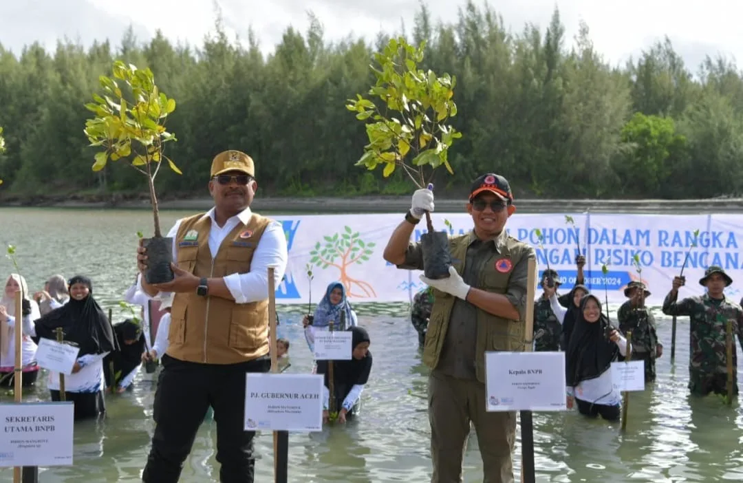 Pj Gubernur Safrizal bersama Kepala BNPB Tanam Mangrove di Kuala Cangkoi
