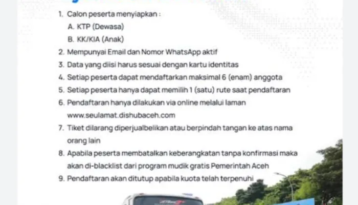 Pendaftaran Mudik Gratis Pemerintah Aceh Dibuka 3 Maret, Masyarakat Diminta Persiapkan Diri